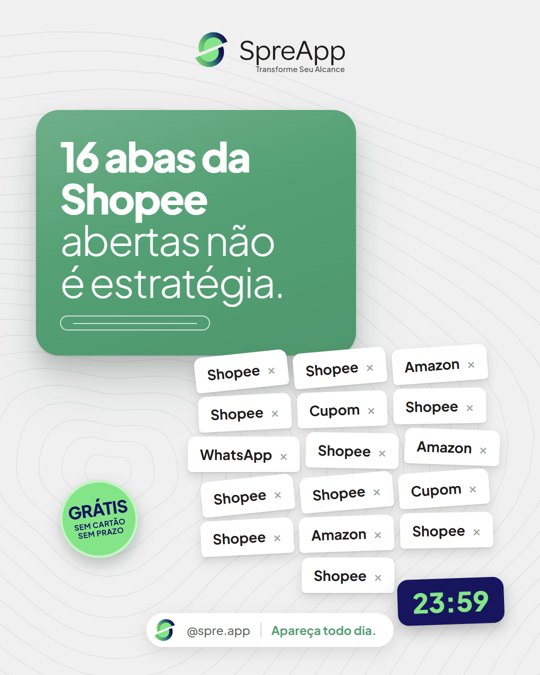 Criativo S6: 16 abas da Shopee abertas não é estratégia.
