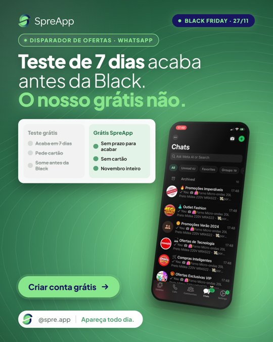 Criativo V01: Teste de 7 dias acaba antes da Black. O nosso grátis não.