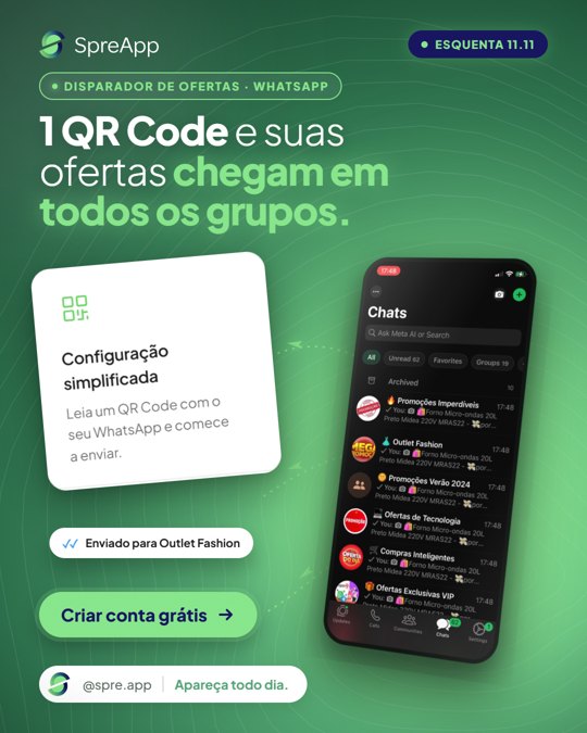 Criativo V05: 1 QR Code e suas ofertas chegam em todos os grupos.