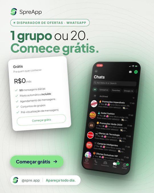 Criativo V20: 1 grupo ou 20. Comece grátis.